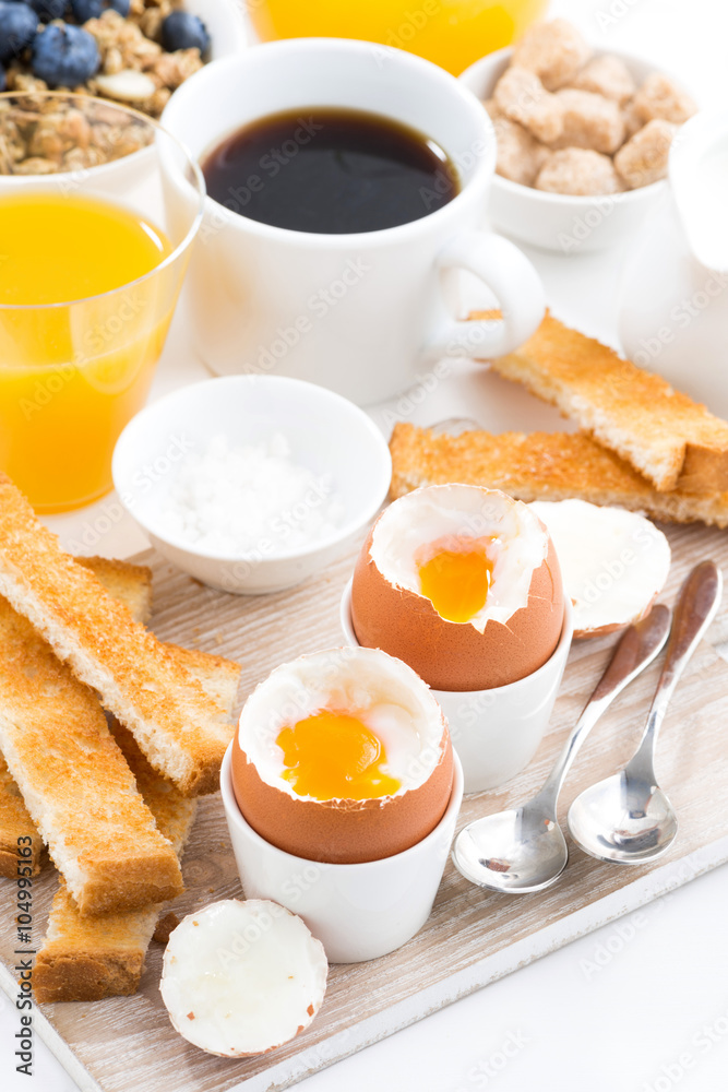 delicious breakfast with soft boiled eggs and crispy toasts delicious breakfast with soft boiled eggs and crispy toasts