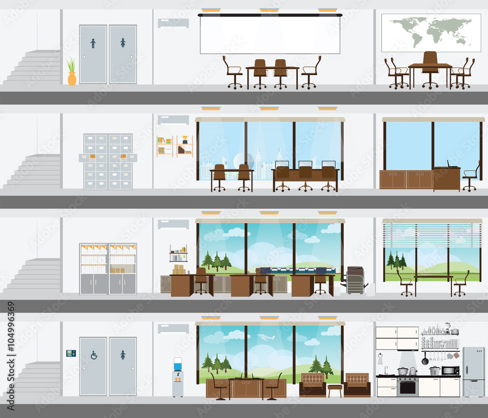 Cutaway Office Building with Interior Design Plan Stock Vector | Adobe