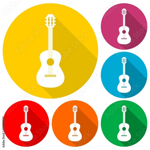 Guitar icons set with long shadow