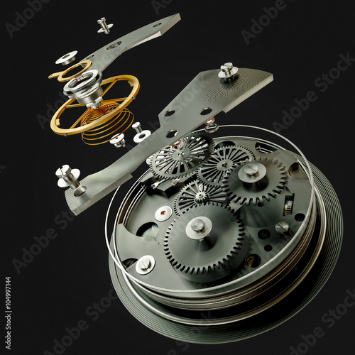 Εκτύπωση καμβά 3d watch mechanism on black background. High resolution