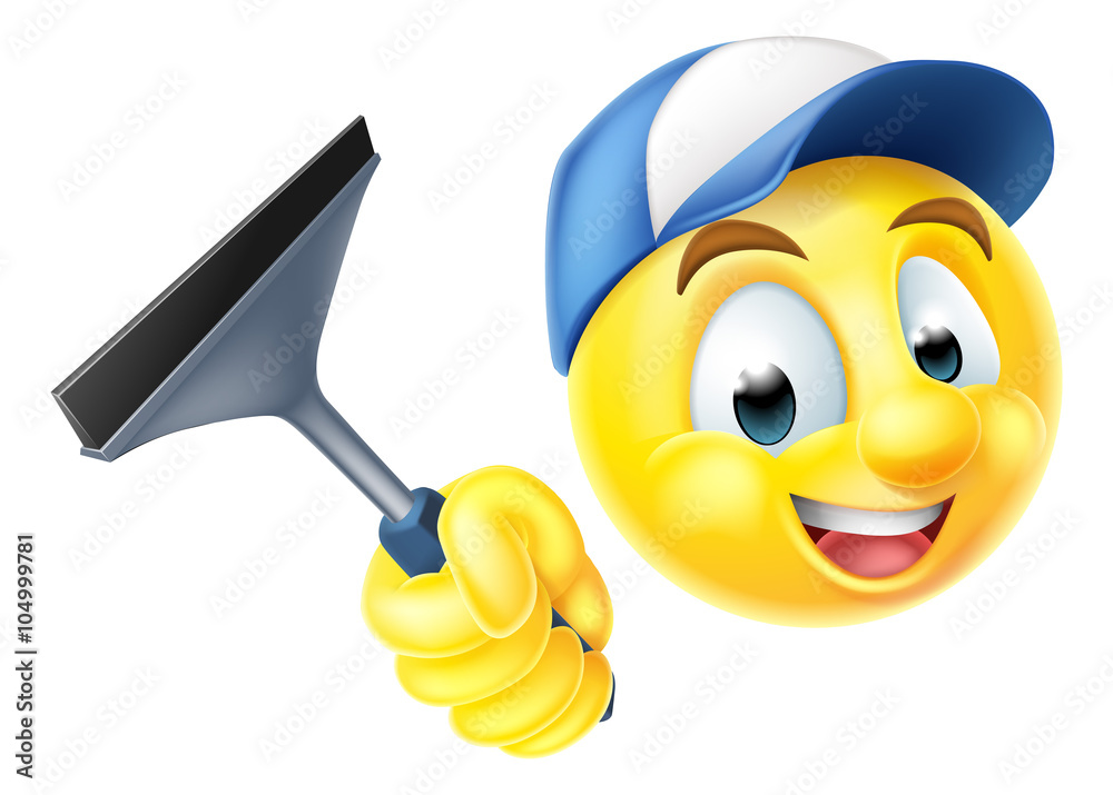 Cleaner Emoji Emoticon with Squeegee vector de Stock Adobe Stock