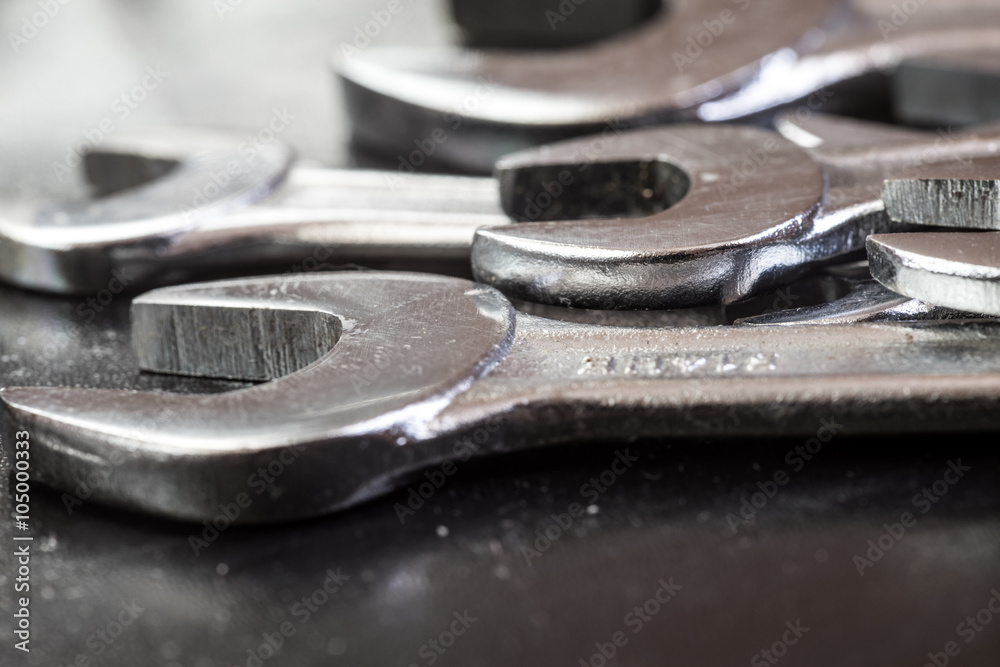The wrench steel tools for repair close up
