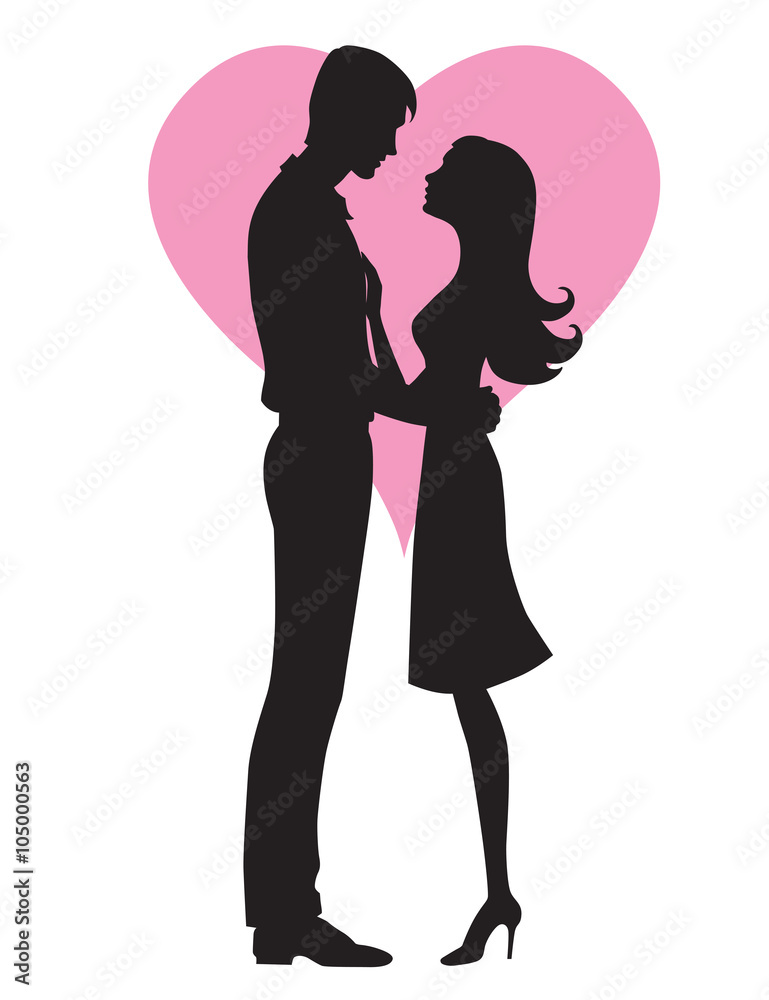couple of young people hugging on heart background, vector illustration, Valentine's day couple of young people hugging on heart background, vector illustration, Valentine's day