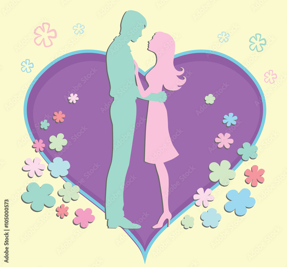 couple of young people hugging on background, illustration, Valentine's day couple of young people hugging on background, illustration, Valentine's day