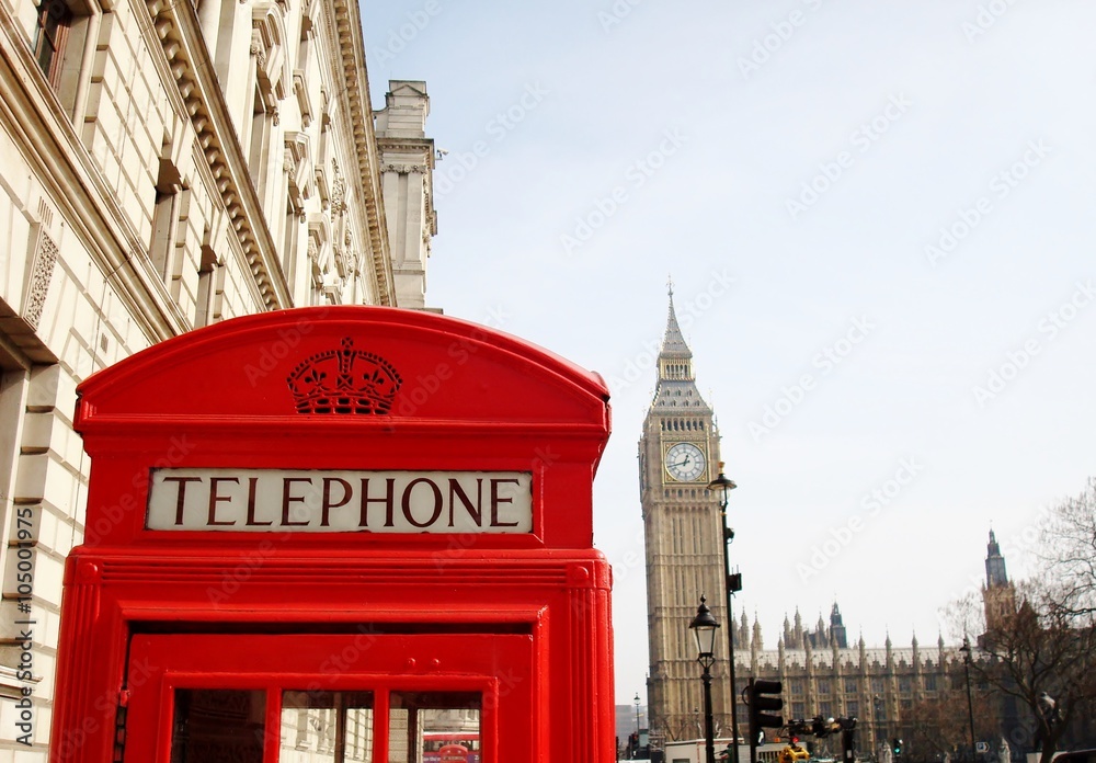 Fototapeta Cabine téléphonique Londonienne avec Big Ben.