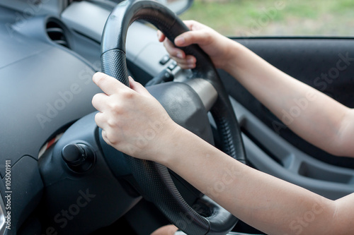 Female driving car