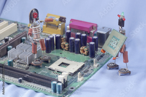 puppet men from old radio components employed computer repair