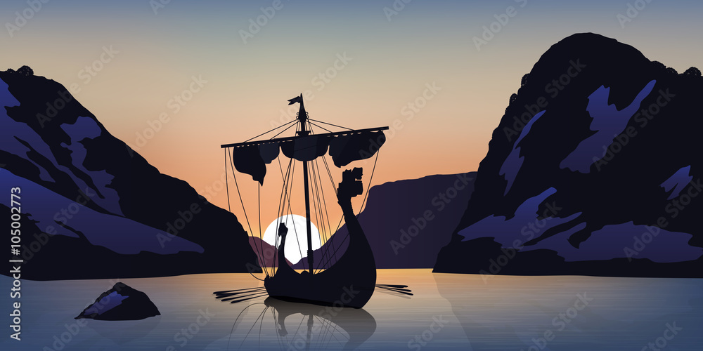 Naklejka premium DRAKKAR - Paysage Fjorg