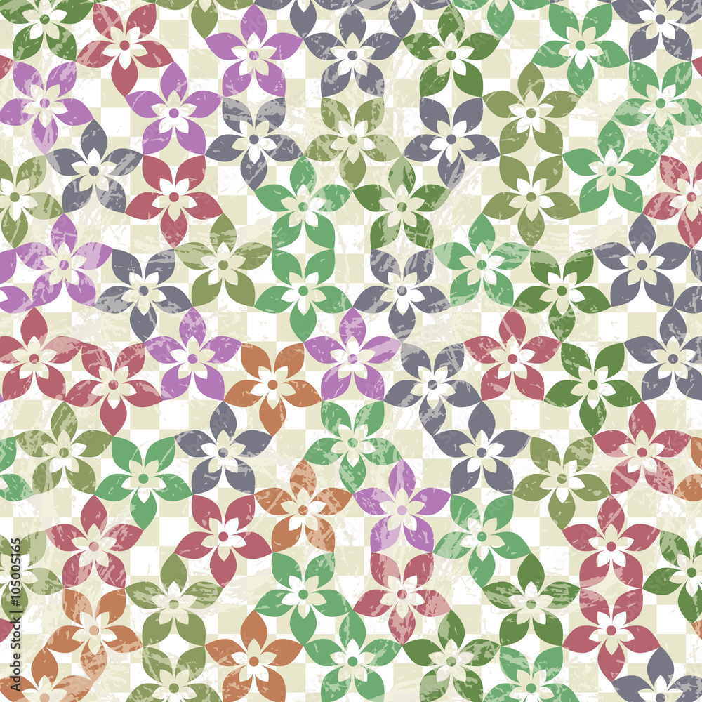 Vector pattern of flowers on a checkered paper