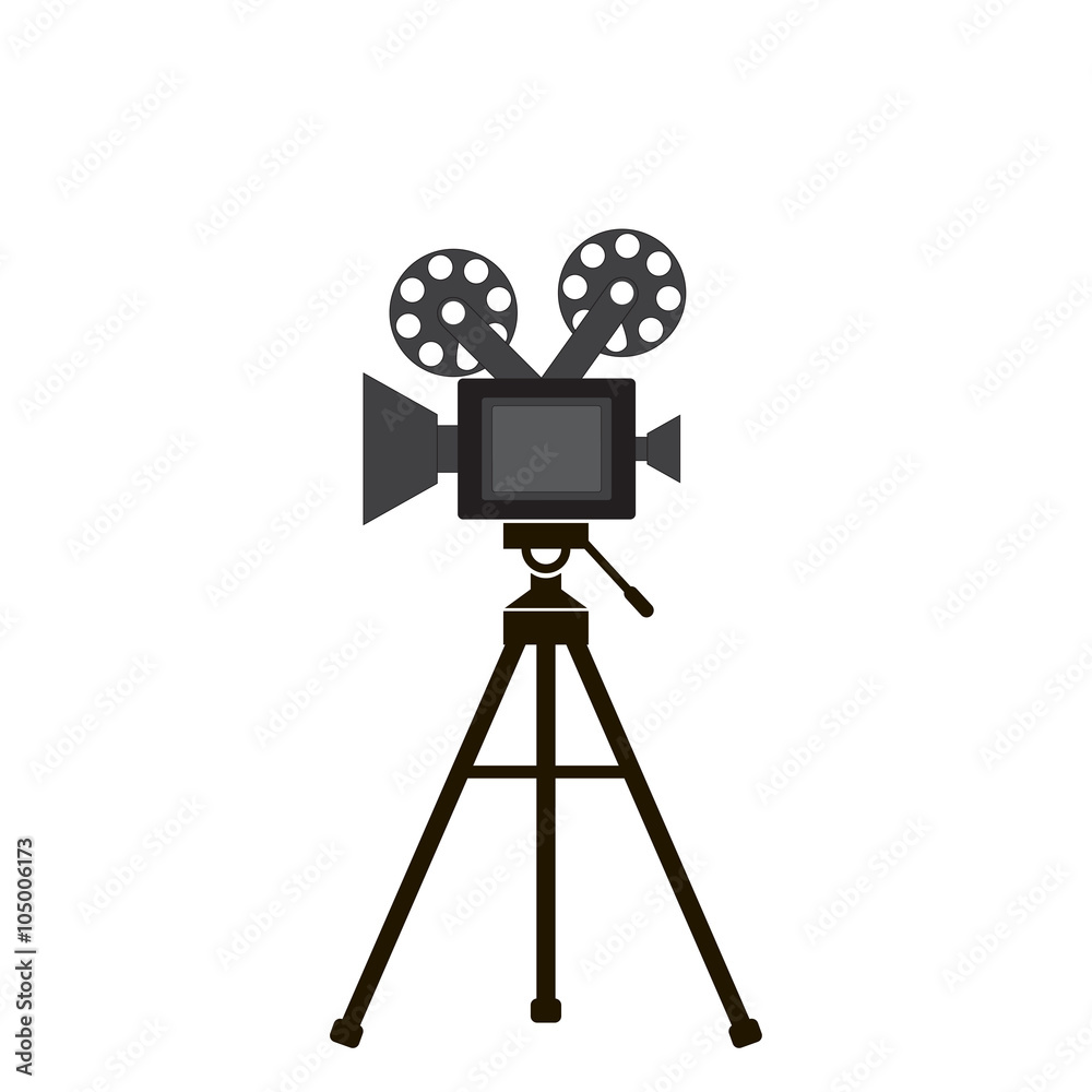 Obraz premium Movie camera in flat style, gray color white background