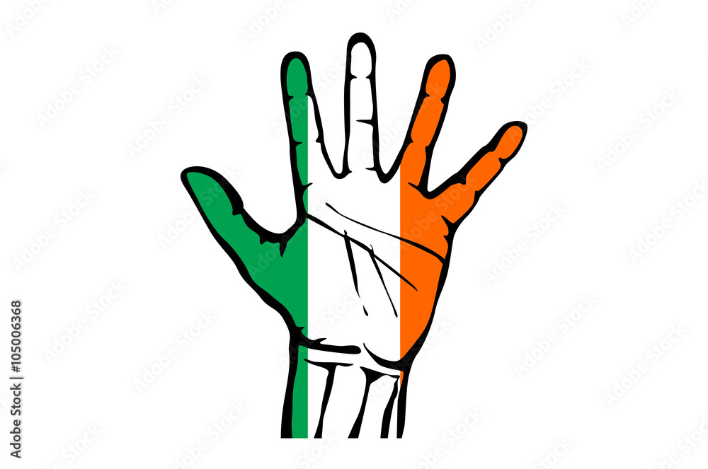 Obraz premium Hand with five fingers stretched upward, colors of the Irish flag
