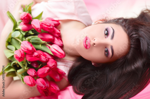 woman with tulip bouquet