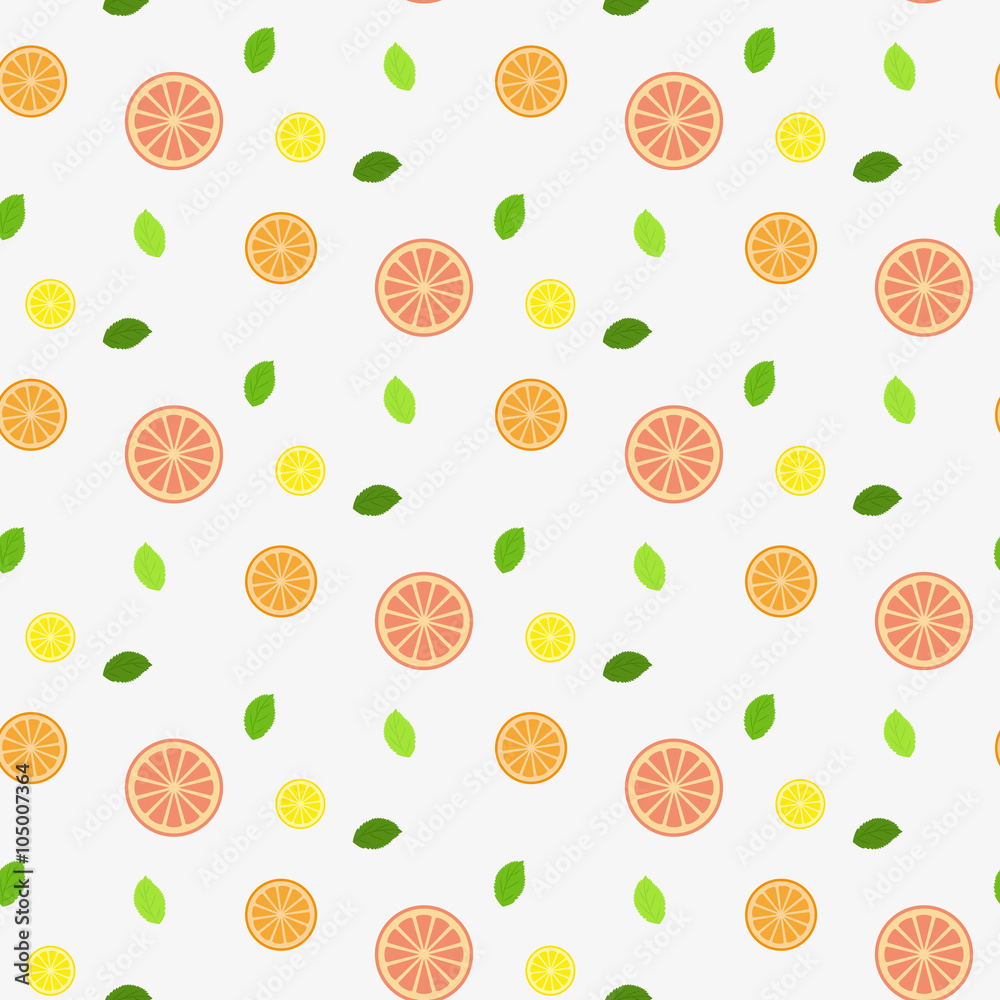 Fresh fruit with mint leaves. Pattern. Seamless. Fresh fruit with mint leaves. Pattern. Seamless.