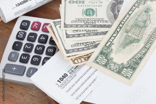 Tax Forms with Calculator and money