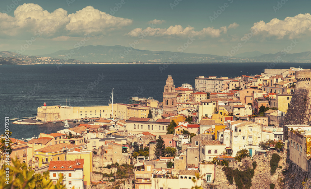 Cityscape of old part Gaeta town, vintage