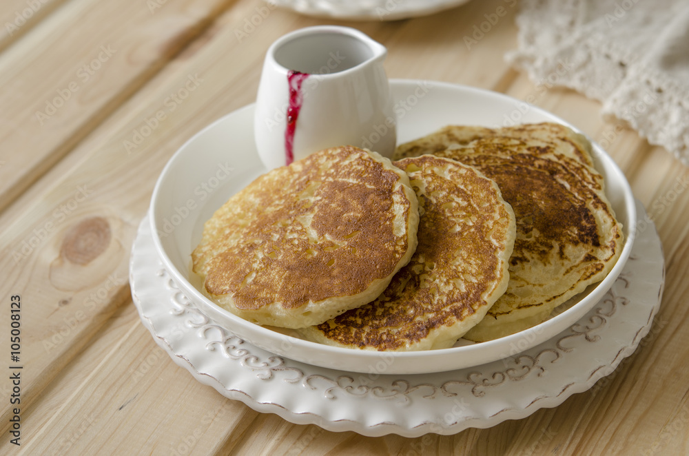 Pancake with jam from the black currant for a breakfast Pancake with jam from the black currant for a breakfast