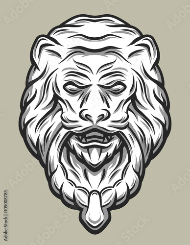 Llion head door knocker. Line art style.