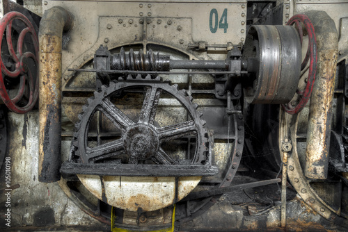 Gear wheels in colonial sugar factory in Gondang Baru, Java, Indonesia