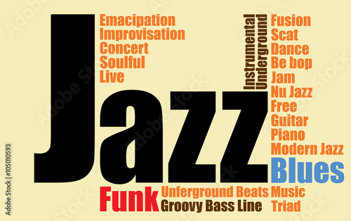 ジャズと音楽の文字のかたまり　Jazz music word cloud
