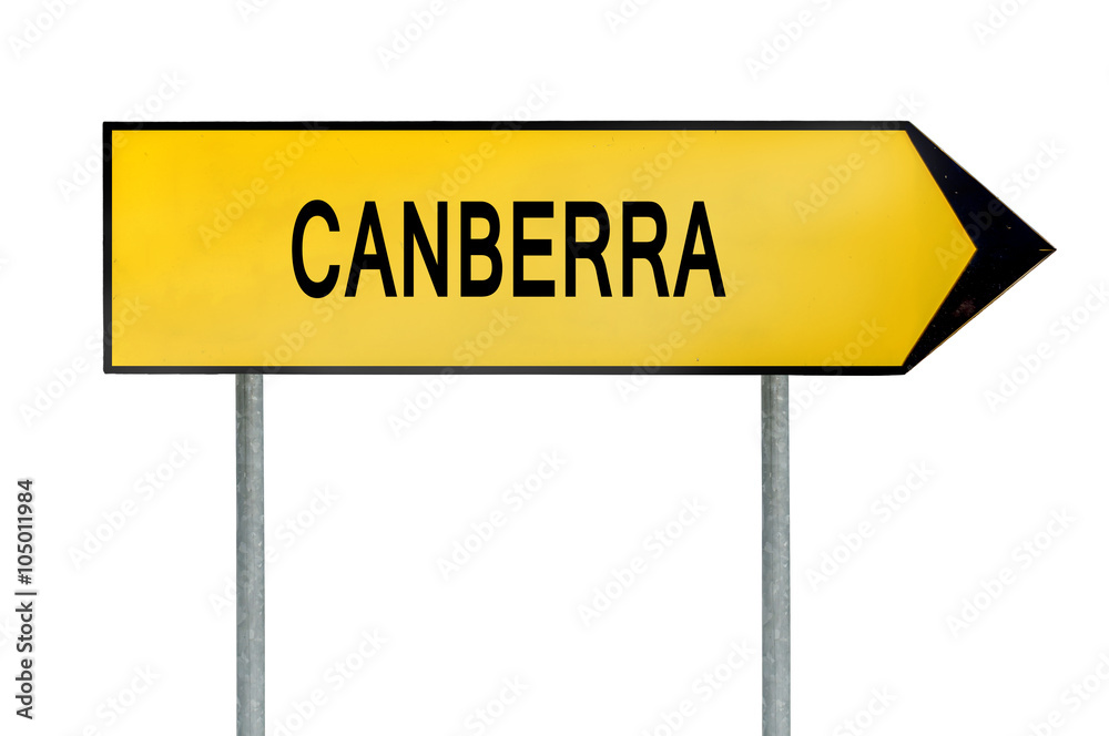 Yellow street concept sign Canberra isolated on white Yellow street concept sign Canberra isolated on white