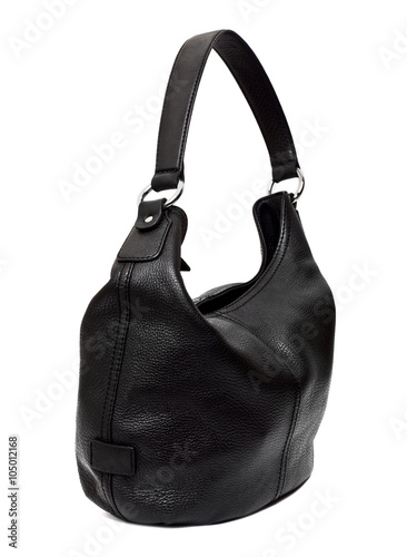 Black women's leather handbag isolated on the white background