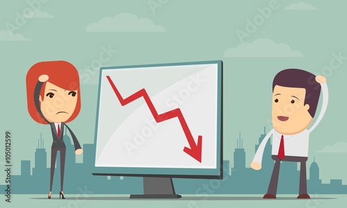 Business people with loss arrow