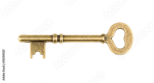 Old key isolated on white background. without shadow