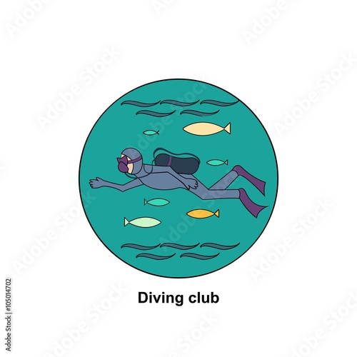 
Diving club label. Underwater swimming sticker. Sea emblem. T-Shirt print with scuba diving 