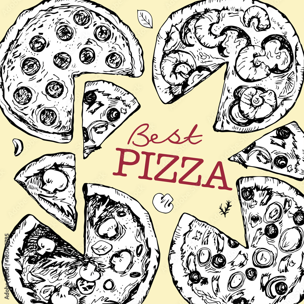 Background with different pizza slices Background with different pizza slices