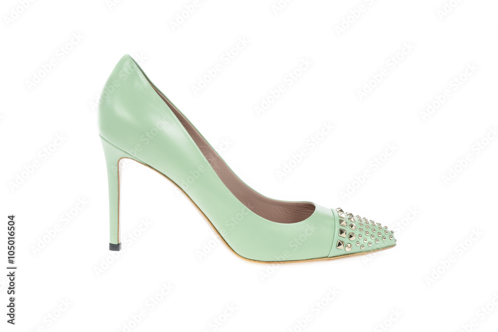 Green Elegant Shoe Isolated with studs Green Elegant Shoe Isolated with studs