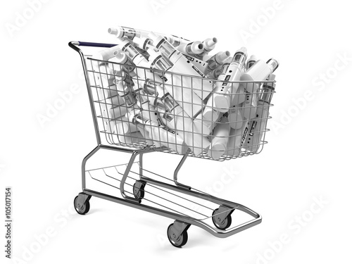 Vaping battery mod in shopping cart isolated photo