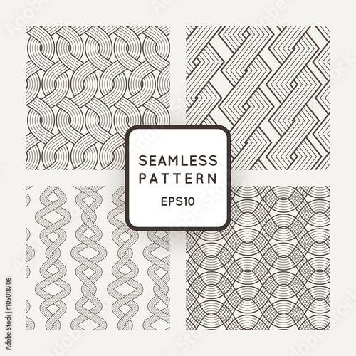 Quadro em tela A set of four vector seamless patterns. Scythe. Ropes. Weaving.