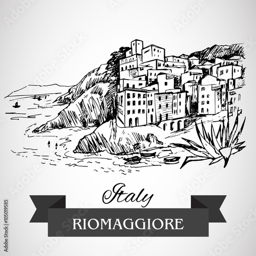 Hand drawn Riomaggiore village photo