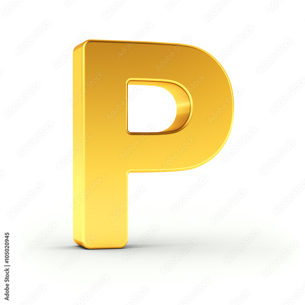 The letter P as a polished golden object with clipping path The letter P as a polished golden object with clipping path