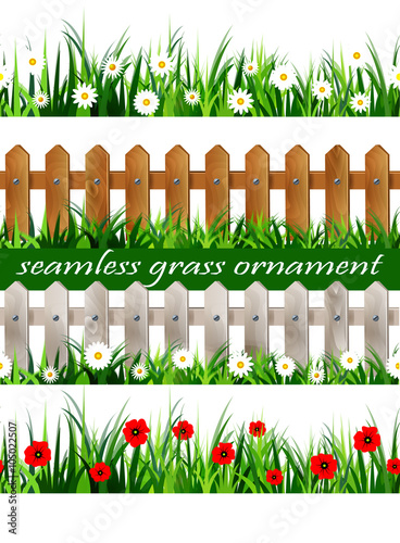 Fototapeta Naklejka Na Ścianę i Meble -  Big Green Grass seamless set