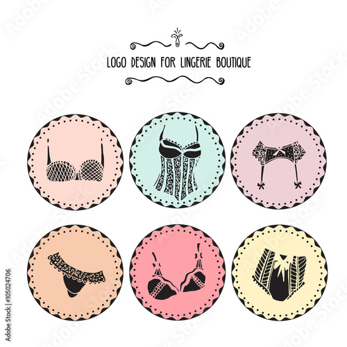 Collection of lingerie logo design. Hand drawn lingerie badge isolated on white