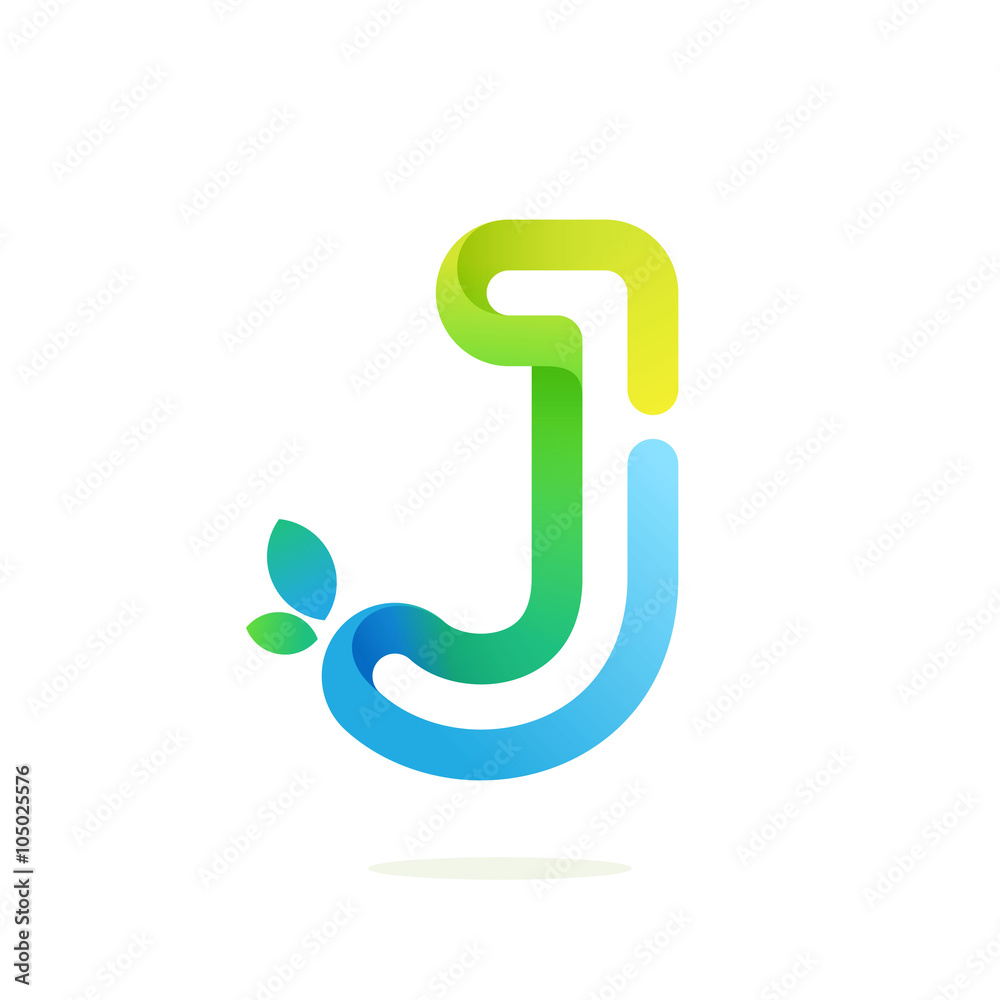 J letter with green leaves eco logo. J letter with green leaves eco logo.