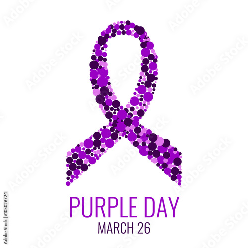 Purple ribbon made of dots on white background. World epilepsy day. Purple Day epilepsy awareness ribbon. Epilepsy solidarity day. Isolated vector illustration.