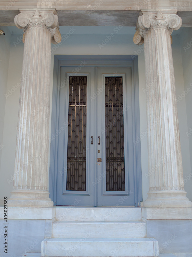 Obraz premium House entrance with solid wood door, Athens Greece