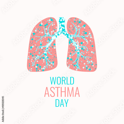 World Asthma Day poster. Vector illustration of lungs filled with air bubbles. Asthma awareness sign. Asthma solidarity day. Healthy lungs symbol. Lungs logo.