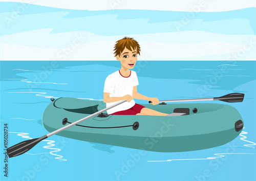 teenager boy in rubber boat