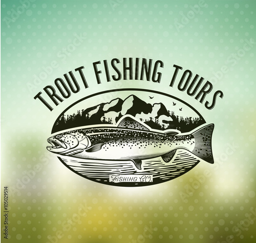 Vintage trout fishing emblems