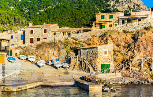 View at the small fishing port and village of Valldemossa Majorca © vulcanus