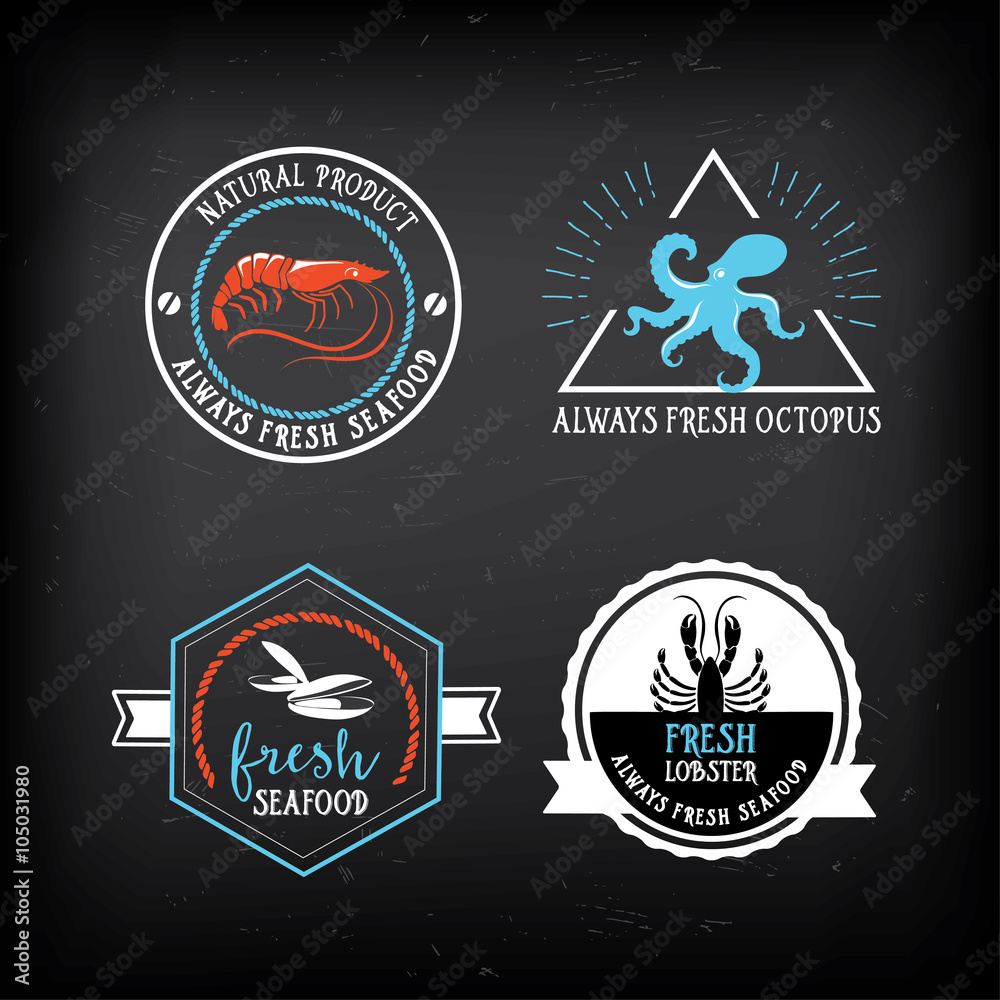Fototapeta premium Seafood menu and badges design elements.