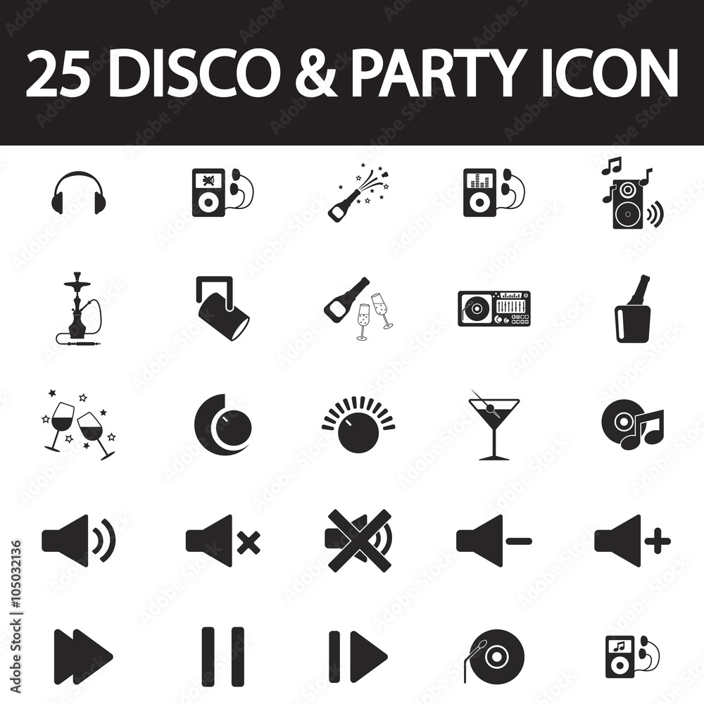 Disco and party icon set