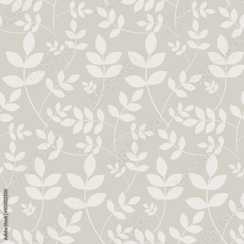 Leaves branches floral white and beige gray seamless vector pattern. Nature fine beige background for wedding invitations or wallpaper texture.