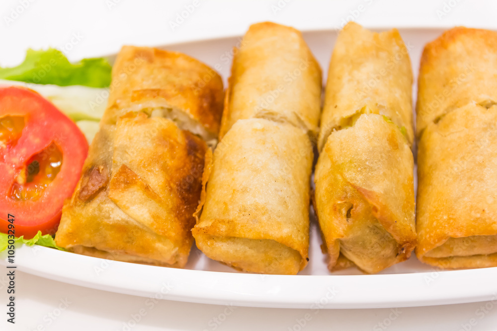 Fried Chinese Traditional Spring rolls food isolated on white ba