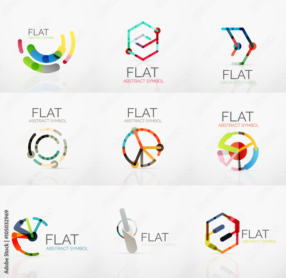 Logo collection - abstract minimalistic linear flat design. Business hi-tech geometric symbols, multicolored segments lines