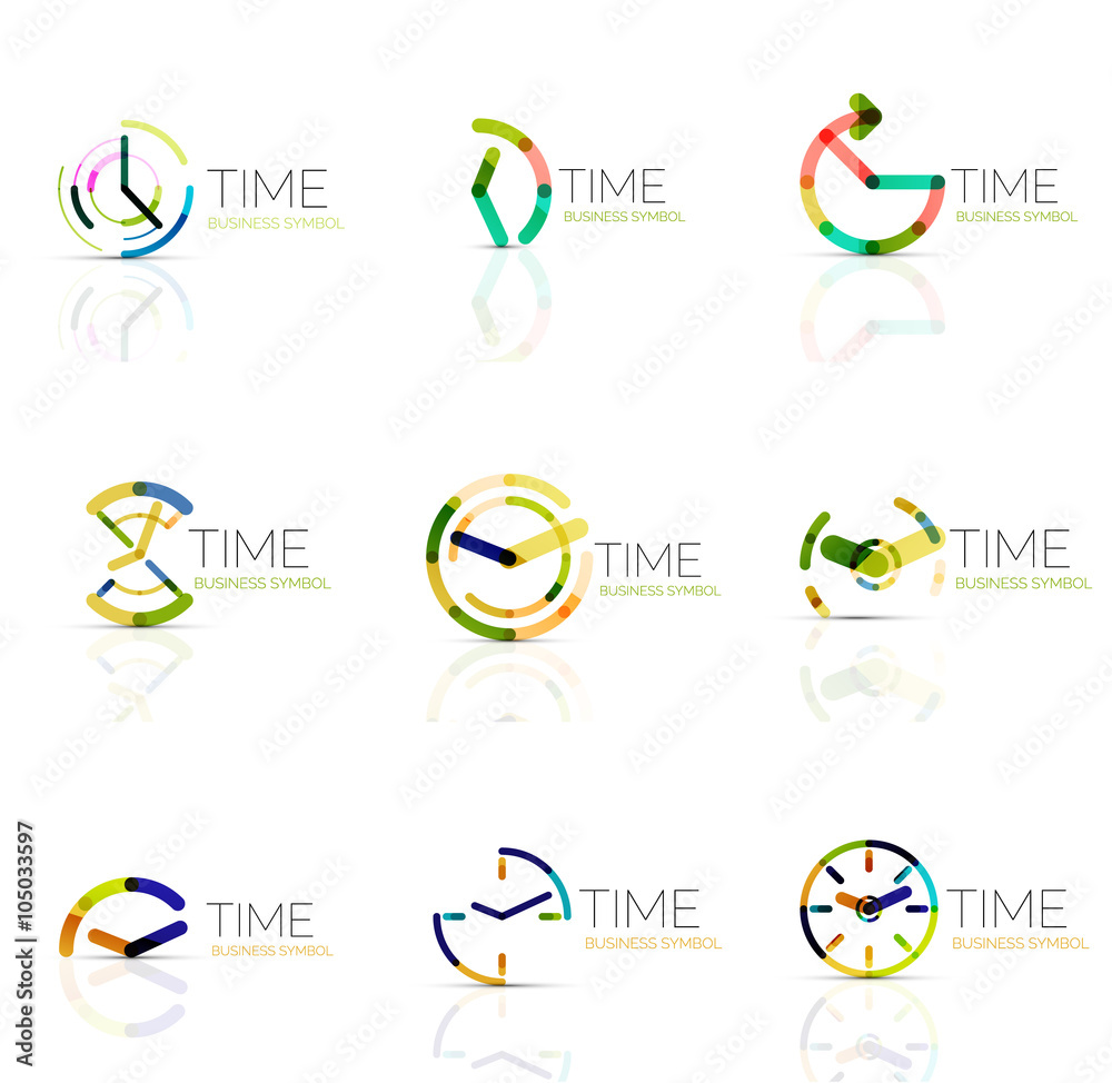 Linear time abstract logo set, connected multicolored segments