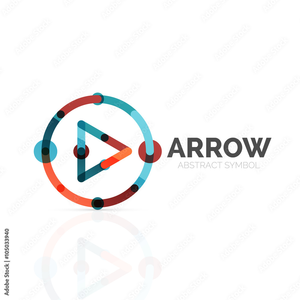 Linear arrow abstract logo, connected multicolored segments of lines in directional pointer figure Linear arrow abstract logo, connected multicolored segments of lines in directional pointer figure